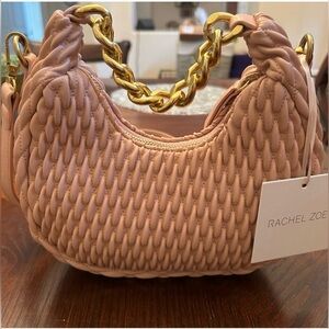 Rachel Zoe NWT Nude Blush Pink Quilted Chain Link Handle Crossbody Demi Lune
